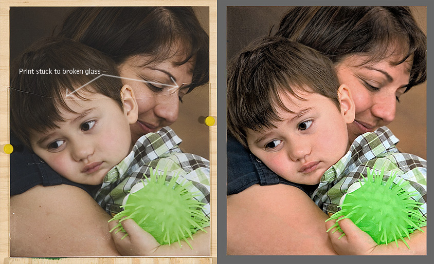 photo restoration print stuck to glass